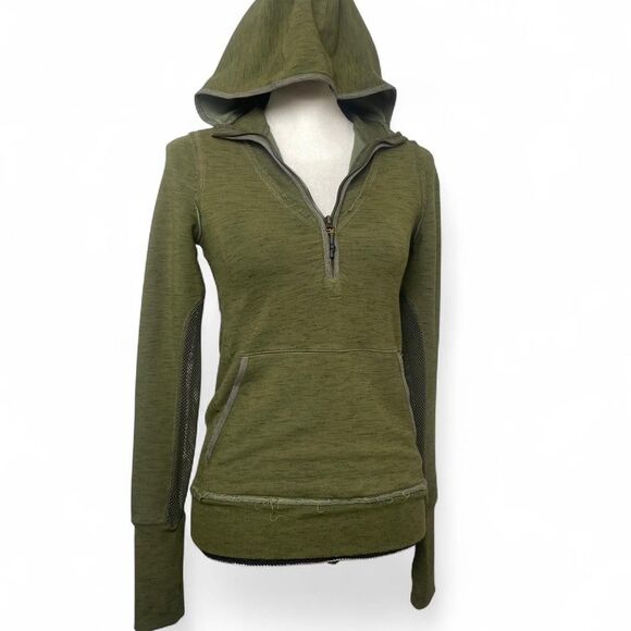 Free People FP Movement Markle Mesh 1/2 Zip Hoodie Olive Green XS - Picture 2 of 8